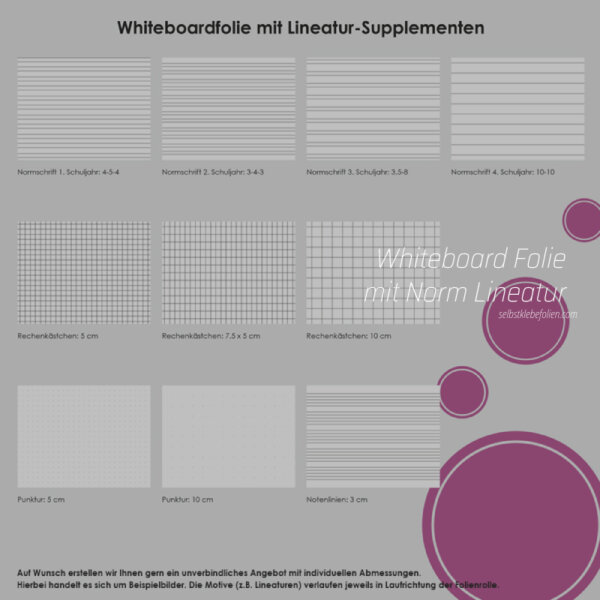 Whiteboard Folie mit Norm Lineatur Übersicht